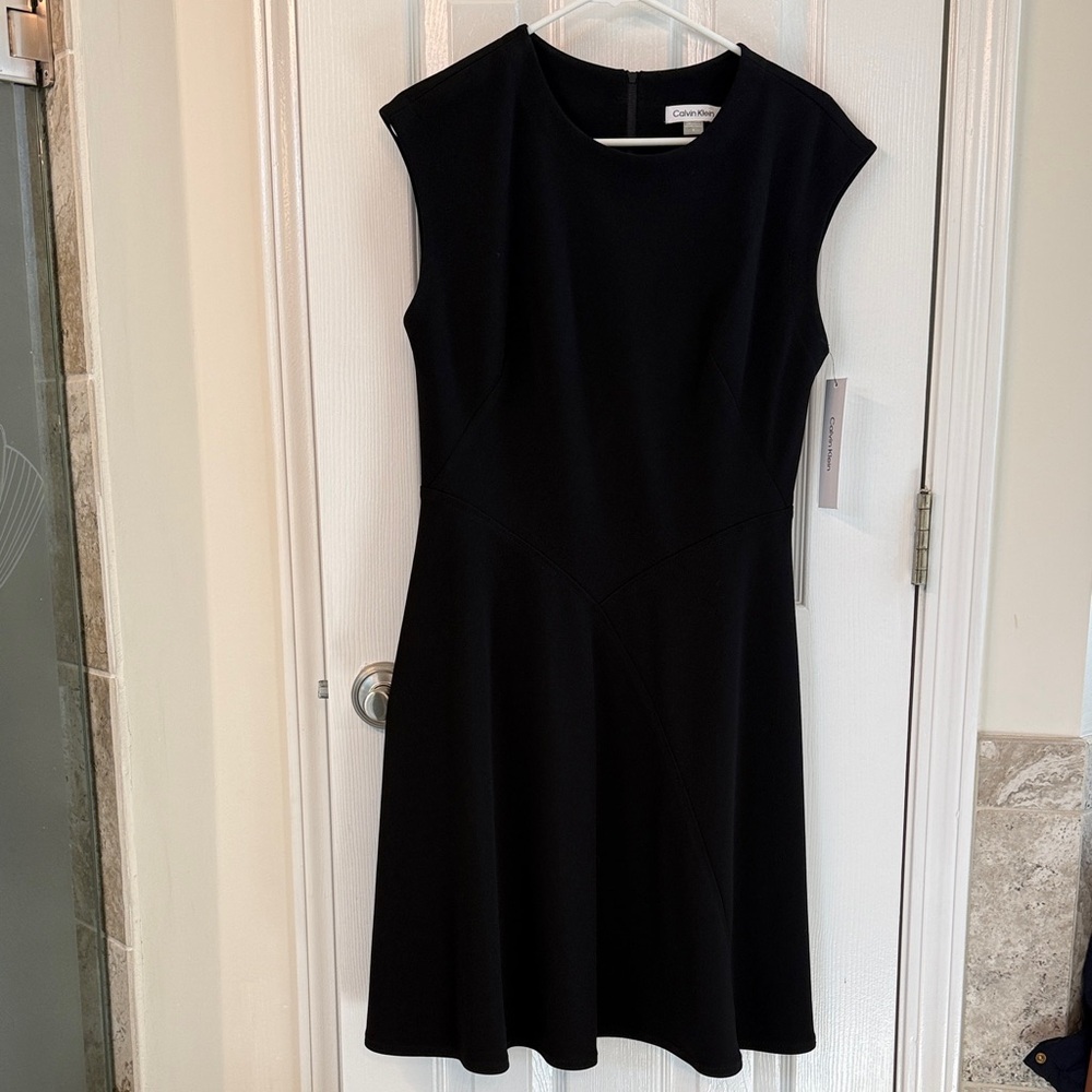 Calvin Klein Women's Black Midi Fit-and-Flare Dress